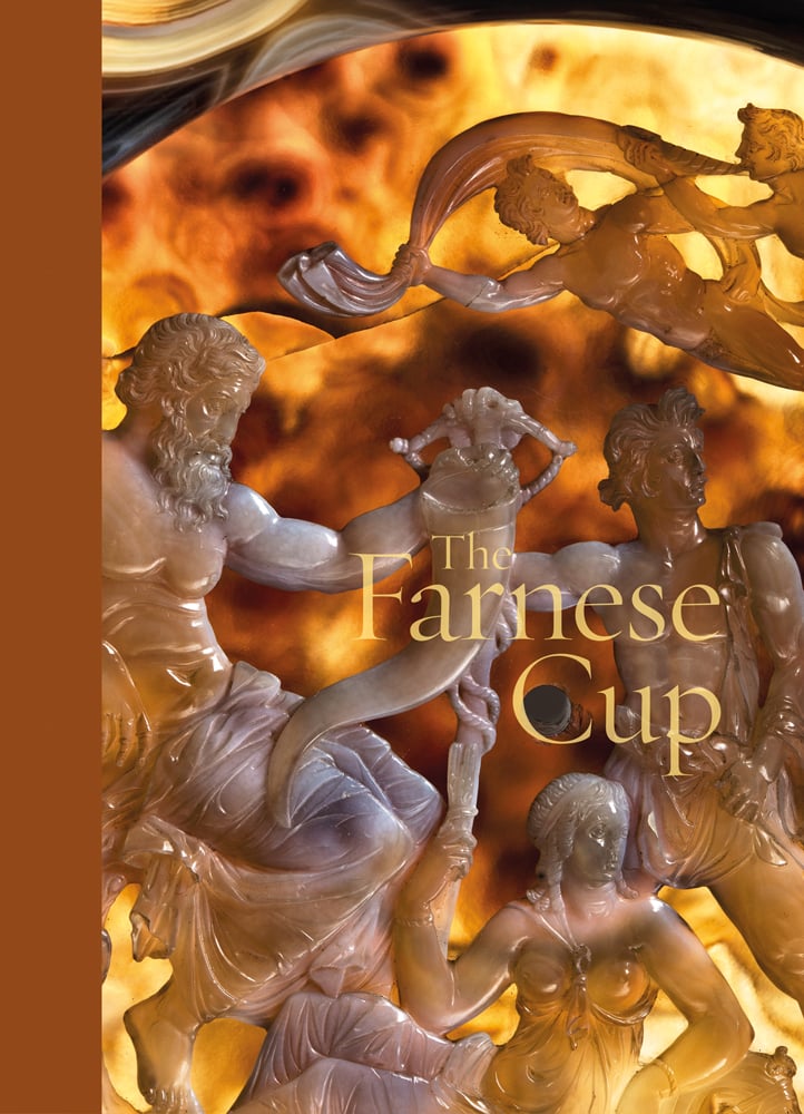 Book cover of The Farnese Cup, featuring detail of the circular cameo cup of Hellenistic Egypt in four-layered sardonyx agate. Published by 5 Continents Editions.