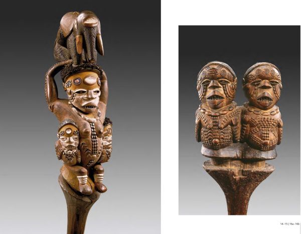 Black book cover of Kuyu, featuring a carved wooden head. Published by 5 Continents Editions.