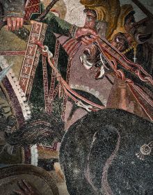 Book cover of The Alexander Mosaic, featuring the mosaic floor of Alexander The Great on horseback. Published by 5 Continents Editions.