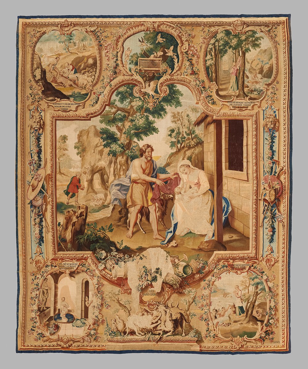 Book cover of The Decorative Arts, Volume 1: Sculptures, enamels, maiolicas and tapestries, featuring a cream statue of woman in large dress, holding book in right hand. Published by 5 Continents Editions.