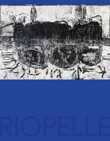 Blue book cover of Riopelle, featuring an abstract oil painting titled 'Cap au nord', 1977 by Jean Paul Riopelle. Published by 5 Continents Editions.