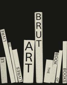 Black book cover of Art Brut. The Book of Books, featuring the spines of a row of books. Published by 5 Continents Editions.