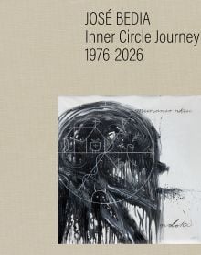 Book cover of José Bedia: Inner Circle Journey 1976 – 2026; featuring an abstract black-and-white artwork with intricate line work and symbolic elements. Published by 5 Continents Editions.