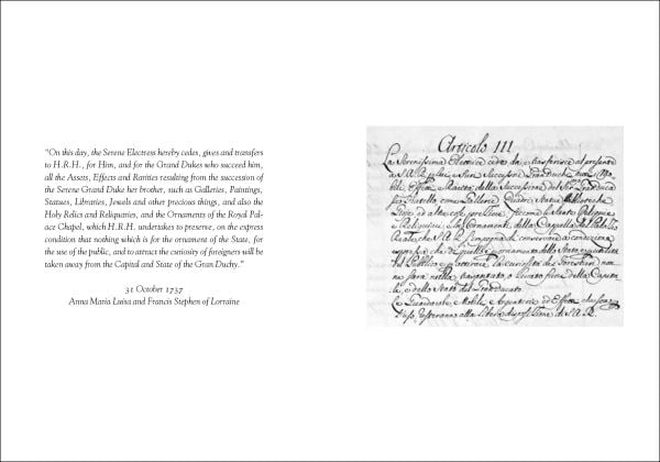 Book cover of History of Florence: The Precious Legacy of the Last Medici Princess who Shaped the City’s Destiny, featuring a painting of the noblewoman. Published by Mandragora.