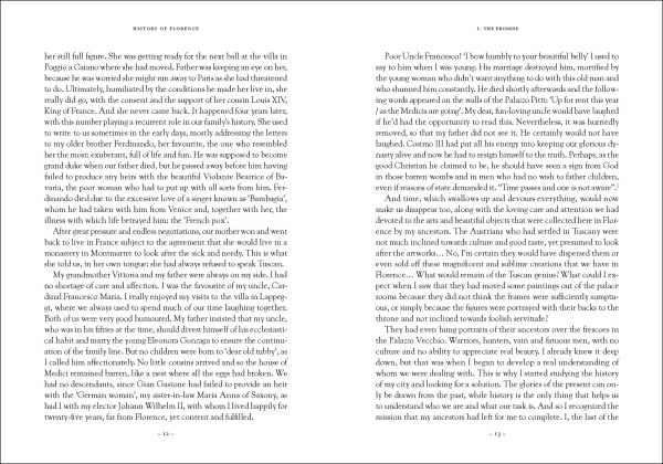 Book cover of History of Florence: The Precious Legacy of the Last Medici Princess who Shaped the City’s Destiny, featuring a painting of the noblewoman. Published by Mandragora.