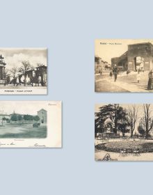 Book cover of Love and Kisses: The History of the Postcard, featuring the picturesque city of Florence. Published by Mandragora.