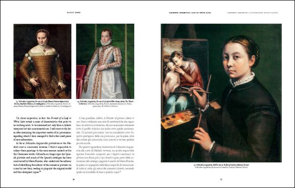 Book cover of Sofonisba Anguissola: Portrait of a Lady in White Satin, featuring a painting of an unknown noblewoman wearing a cream lace ruff. Published by Mandragora.