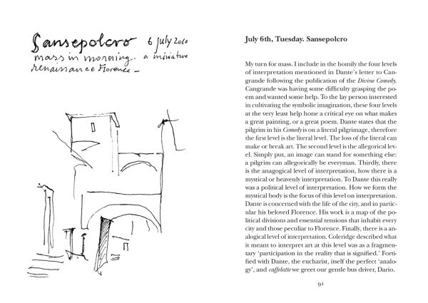 Book cover of A Tuscan Résumé; featuring a landscape in watercolour. Published by Mandragora.