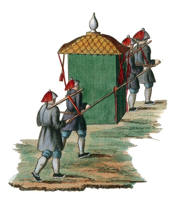 Book cover of La Chine: En miniature, with a brightly colored miniature drawing of three figures in Chinese dress. Published by Franco Maria Ricci editore.