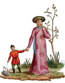 Book cover of La Chine: En miniature, with a brightly colored miniature drawing of three figures in Chinese dress. Published by Franco Maria Ricci editore.