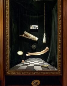 Book cover of FMR No. 1: Vernal Equinox 2022, with a collection of objects suspended above a checkered floor. Published by Franco Maria Ricci editore.