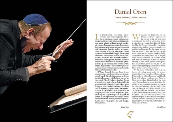 Grand interior of ceiling and seating area of Teatro Comunale di Bologna, Teatro Comunale di Bologna – The Comunale Theatre in Bologna in gold font above and below.