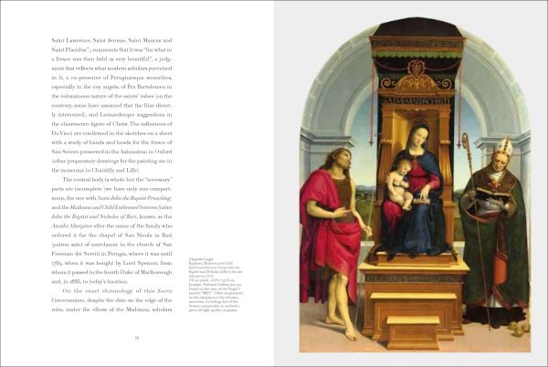 Portrait of Raphael with beige textured filter and blood red border to left and right side, Raffaello in red font vertically to lower right corner.