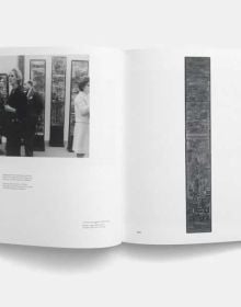 Metal sculpture, The Moon, the Sun, the Tower by Arnaldo Pomodoro, on brown cover of 'Arnaldo Pomodoro 1956-65', by Forma Edizioni.