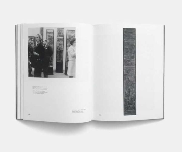 Metal sculpture, The Moon, the Sun, the Tower by Arnaldo Pomodoro, on brown cover of 'Arnaldo Pomodoro 1956-65', by Forma Edizioni.