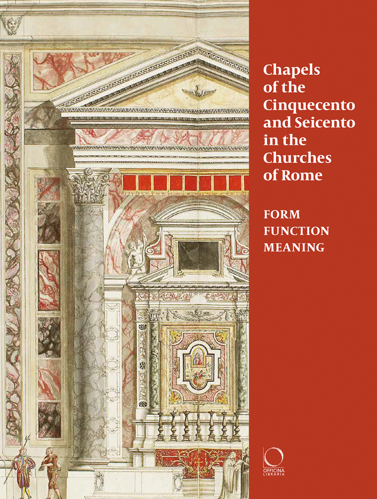 Architectural column church front, Chapels of the Cinquecento and Seicento in the Churches of Rome in cream font on right red border.