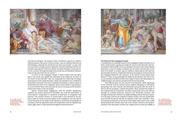 Architectural column church front, Chapels of the Cinquecento and Seicento in the Churches of Rome in cream font on right red border.