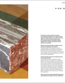 Book cover of Rocked: Architects, Designers & Artists, with shapes of pale stone. Published by Lannoo Publishers.
