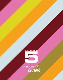 Colorful, striped book cover of Loods of Living. Published by Lannoo Publishers.