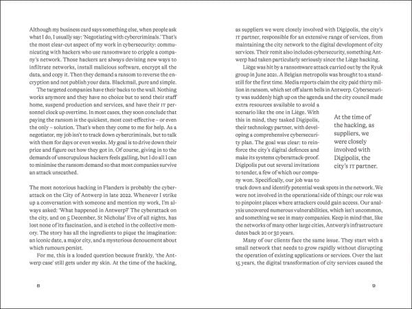 Book cover of Negotiating In The Dark: How Millions Are Lost Every Day To Cyber Criminals And Their Networks – A Top Negotiator Testifies. Published Lannoo Publishers.