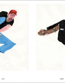 Book cover of Skate & Art: Artists Inspired by Skateboarding; with a skateboard performing a aerial grab trick. Published by Lannoo Publishers.