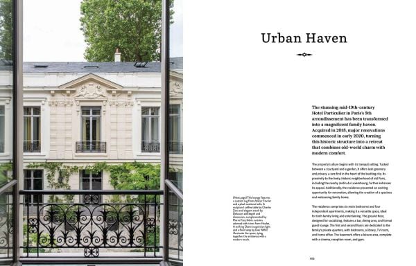 Book cover of Paris Living, featuring an interior living room with wooden box shelving.