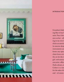 Book cover of All You Need is Colour: At Home; featuring a living room with floral rug, large mirror and tropical plant. Published by Lannoo Publishers.