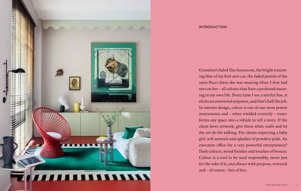 Book cover of All You Need is Colour: At Home; featuring a living room with floral rug, large mirror and tropical plant. Published by Lannoo Publishers.