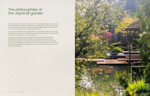 Book cover of Japandi Outdoor Living; featuring an outdoor patio area with swimming pool. Published by Lannoo Publishers.