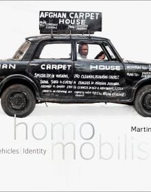 Book cover of Homo Mobilis: People/Vehicles/Identity; featuring a car owner sitting in their pride and joy. Published by Lannoo Publishers.