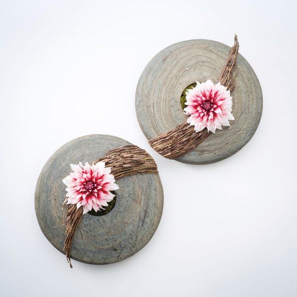 Black book cover of Hideyuki Niwa, Botanical Metamorphosis, with an aerial view of green lily pads surrounded by red roses. Published by Stichting.