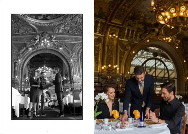 Book cover of photographer Henk van Cauwenbergh's Paris Revisited, featuring a female model in long black plunging dress, perched on stool in front on d'arc de triomphe. Published by Stichting.