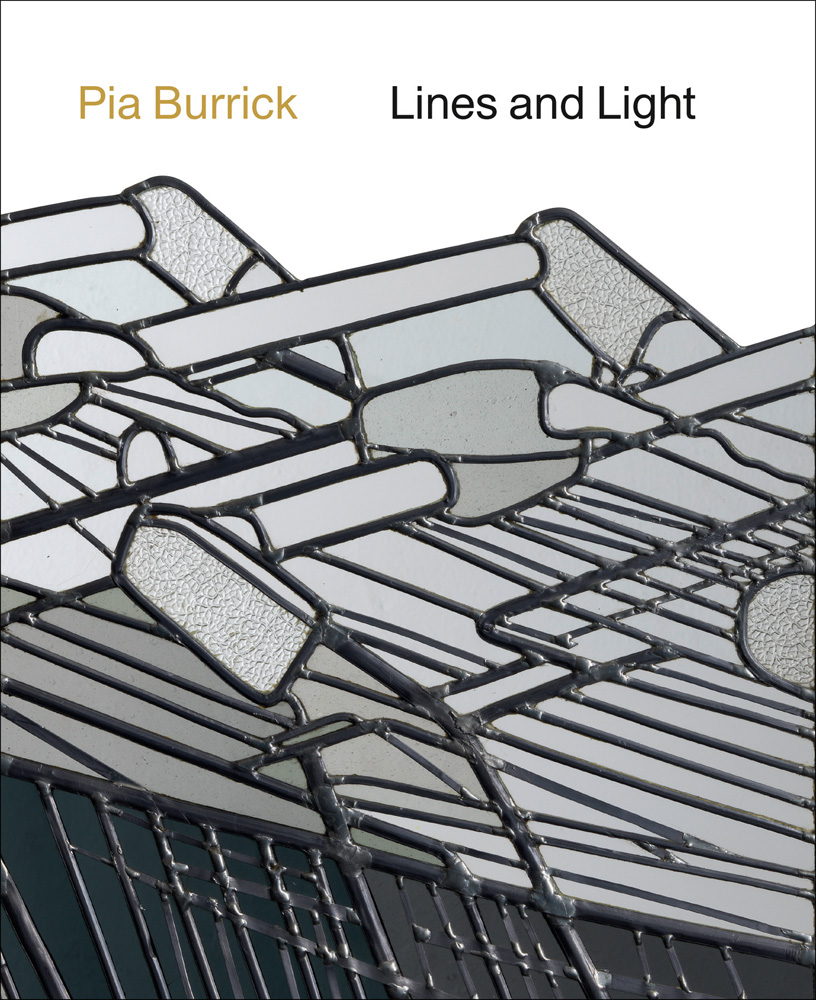 Book cover of Pia Burrick, Lines and Light, featuring a black and grey stained glass landscape panel. Published by Stichting.