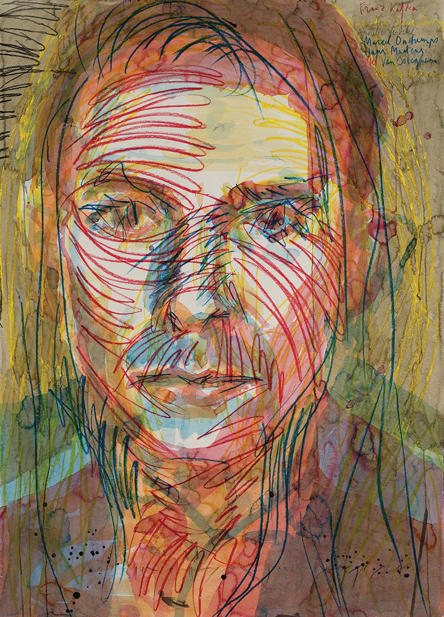 Vigorous self portrait painting in earthy brown tones by Aaron Willem