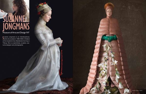 Book cover of My boyfriend is artsy, I am the fashionista, featuring a portrait painting of women's face in purple, pink and blue fabric. Published by Stichting.