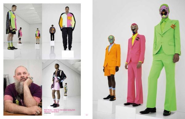 Book cover of My boyfriend is artsy, I am the fashionista, featuring a portrait painting of women's face in purple, pink and blue fabric. Published by Stichting.