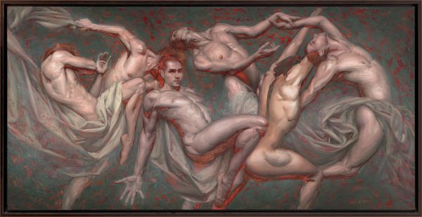 Book cover of Lux Æterna, featuring detail of Ellen Marie Moyson's painting of nude white male, blindfolded. Published by Stichting.