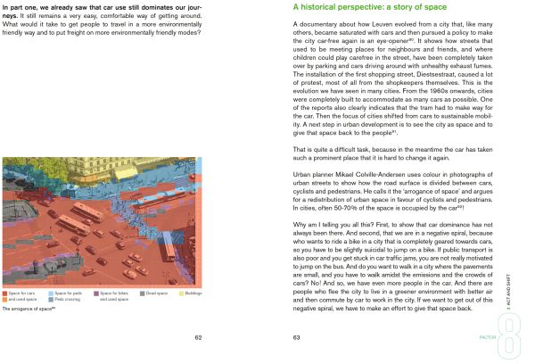 Blue book cover of Cathy Macharis's 'With a Factor 8 to the Mobility System of the Future'. Published by Stichting.