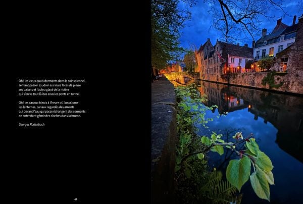 City canal with arched bridge on cover of 'The Beauty of Bruges', by Stichting