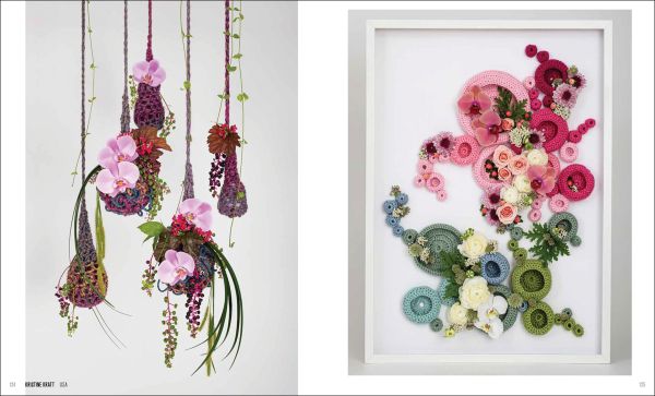 Book cover of International Floral Art 2024-2025, featuring a model with streams of flower petals dangling from eye lashes. Published by Stichting Kunstboek.