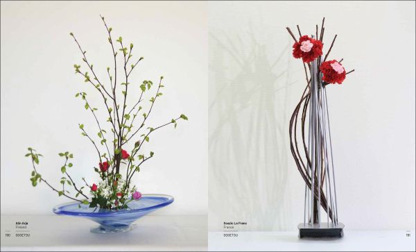 Book cover of Music Inspires Ikebana, with a tree branch shape with a conductors baton fixed to one end. Published by Stichting Kunstboek.