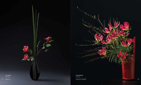 Book cover of Music Inspires Ikebana, with a tree branch shape with a conductors baton fixed to one end. Published by Stichting Kunstboek.