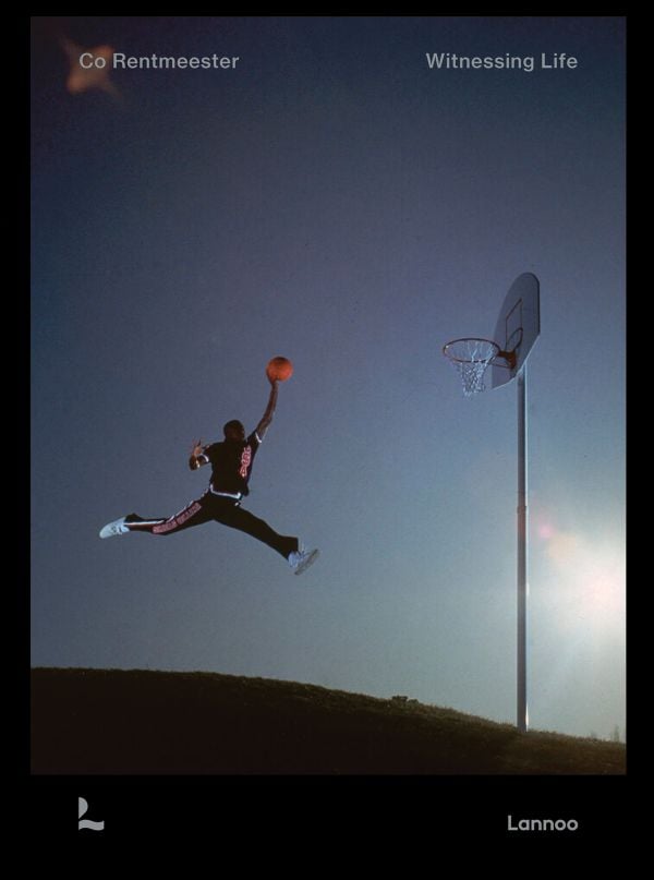 Book cover of Co Rentmeester: Witnessing Life; featuring basketball player Michael Jordan airborne with basketball in hand. Published by Lannoo Publishers.