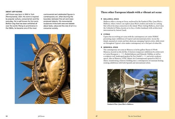 Book cover of The Art Travel Book: 40 Iconic Outdoor Artworks; featuring an outdoor art installation of large coloured rocks stacked on top of each other. Published by Lannoo Publishers.