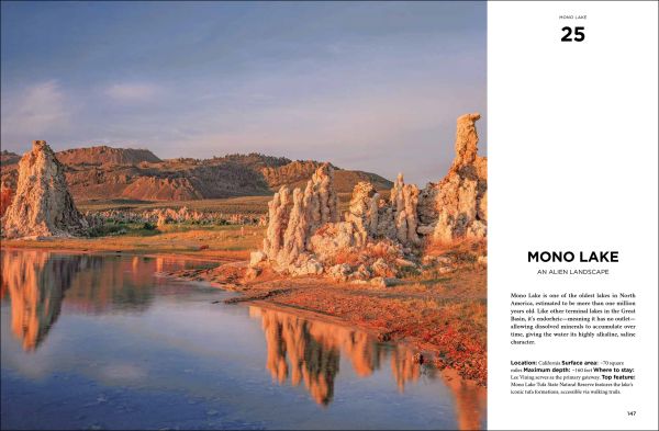 Book cover of Great American Lakes: Exploring the Country's Inland Waters; featuring a breath-taking mountain landscape with lake below. Published by Lannoo Publishers.