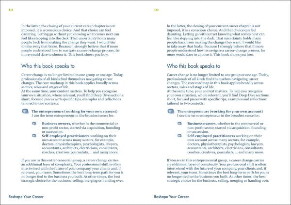 Book cover of Reshape Your Career: Your Roadmap for Career Change at Life’s Tipping Points. Published by Lannoo Publishers.