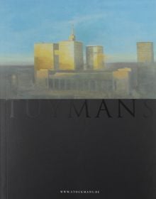 Book cover of Luc Tuymans: Catalogue Budapest and Warsaw, featuring an oil painting title 'Dusk', 2004, of high-rise buildings under blue sky. Published by Hopper&Fuchs.