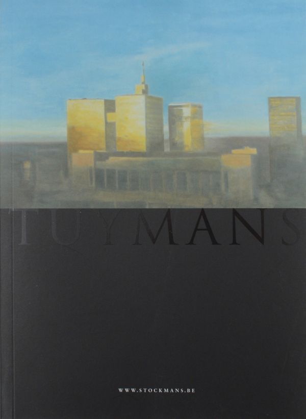 Book cover of Luc Tuymans: Catalogue Budapest and Warsaw, featuring an oil painting title 'Dusk', 2004, of high-rise buildings under blue sky. Published by Hopper&Fuchs.