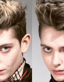 Book cover of UN/CUT: Pascal van Loenhout, with a model sporting a short hair style with quiff. Published by Hopper&Fuchs.