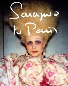 Book cover of Sarajevo to Paris: Marleen Daniëls, with a fashion model with bouffant hair, wearing a large floral garment. Published Hopper&Fuchs.